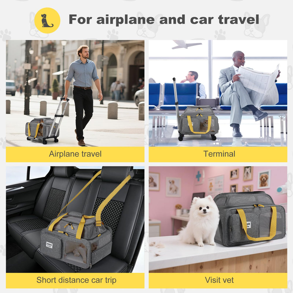 Pidipiti base metálica con 4 ruedas para rodaje estable en aeropuertos.