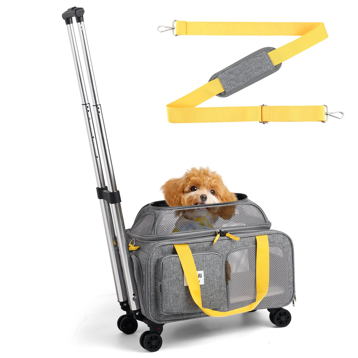 Pidipiti porta-mascota: cabina expandible con ruedas dobles para viajar con mascota.