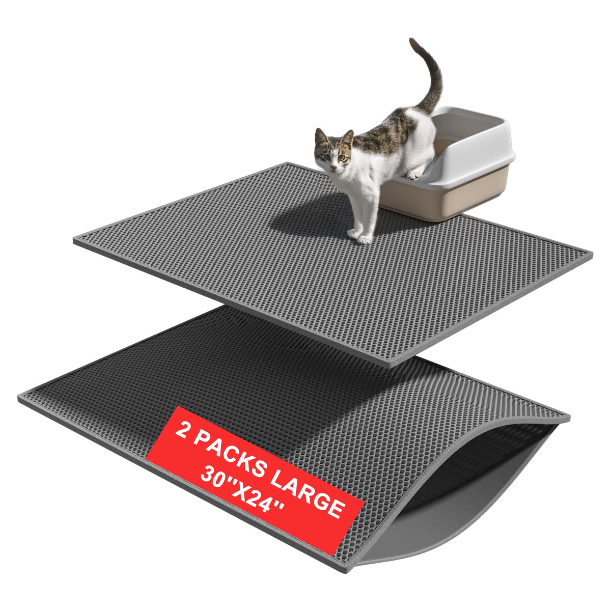 Pieviev alfombra para arena de gato, doble capa, atrapa la arena.