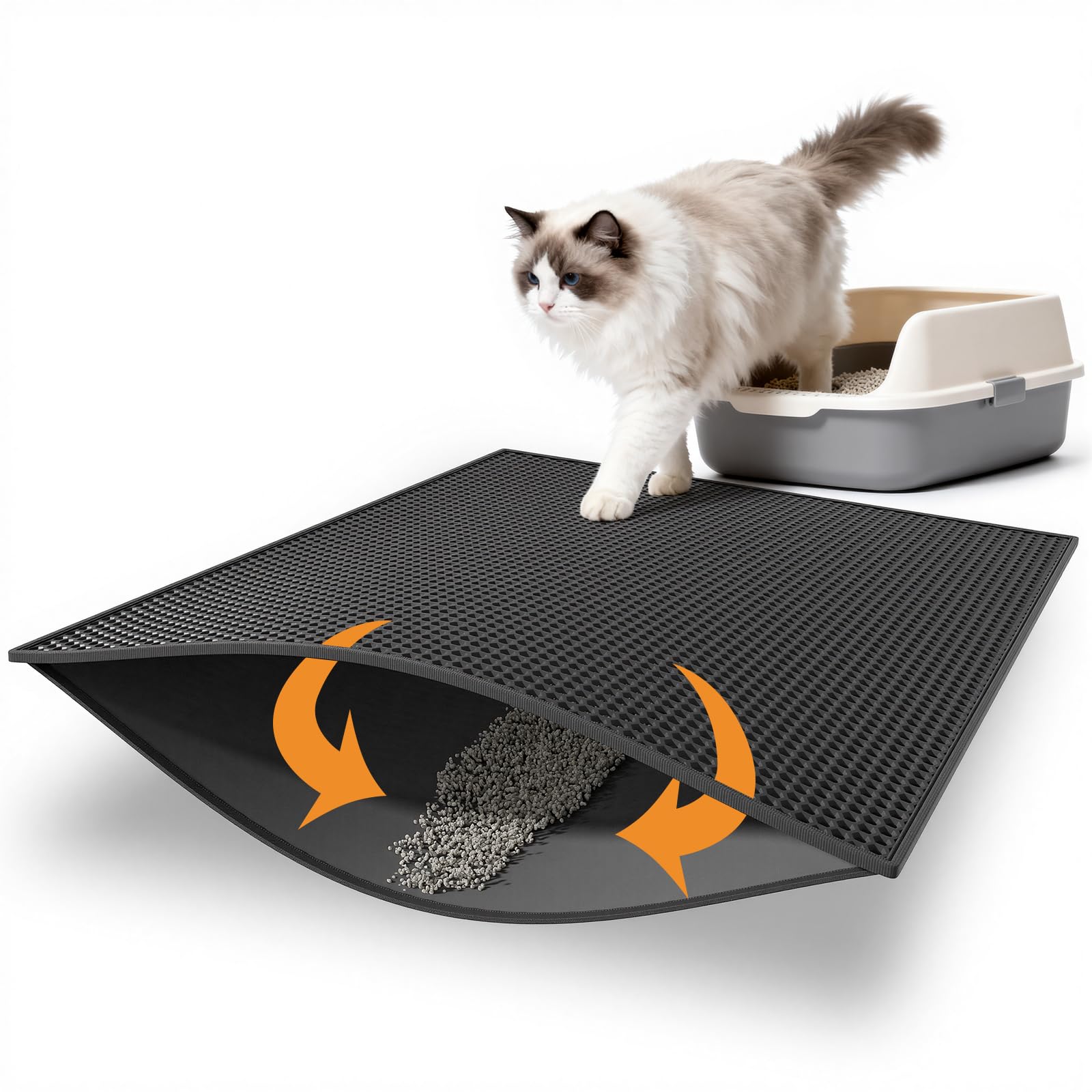 Tapete Pieviev para arena de gato, doble capa, captura la arena para limpieza rápida
