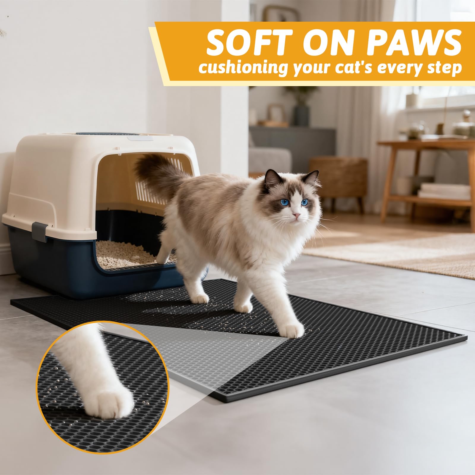 Tapete suave para las patas del gato, confort durante el paso