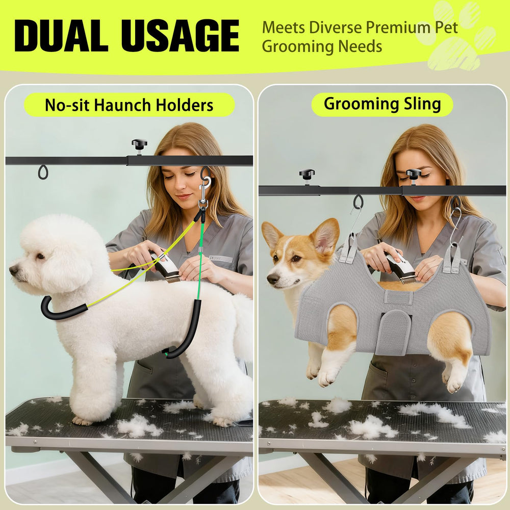 Pinza con abrazadera para mesa canina ofrece sujeción estable en sesiones de grooming.
