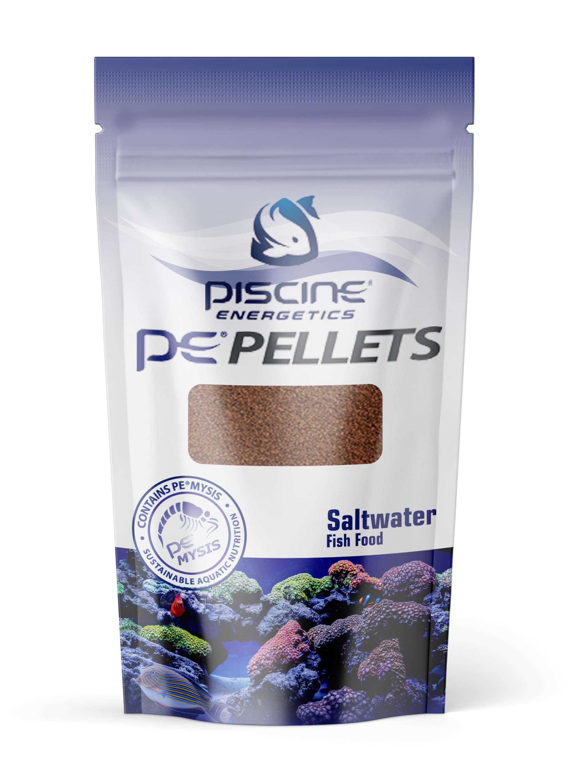 Piscine Energetics PE Pellets 1 mm para peces marinos, promoviendo palatabilidad y nutrición.