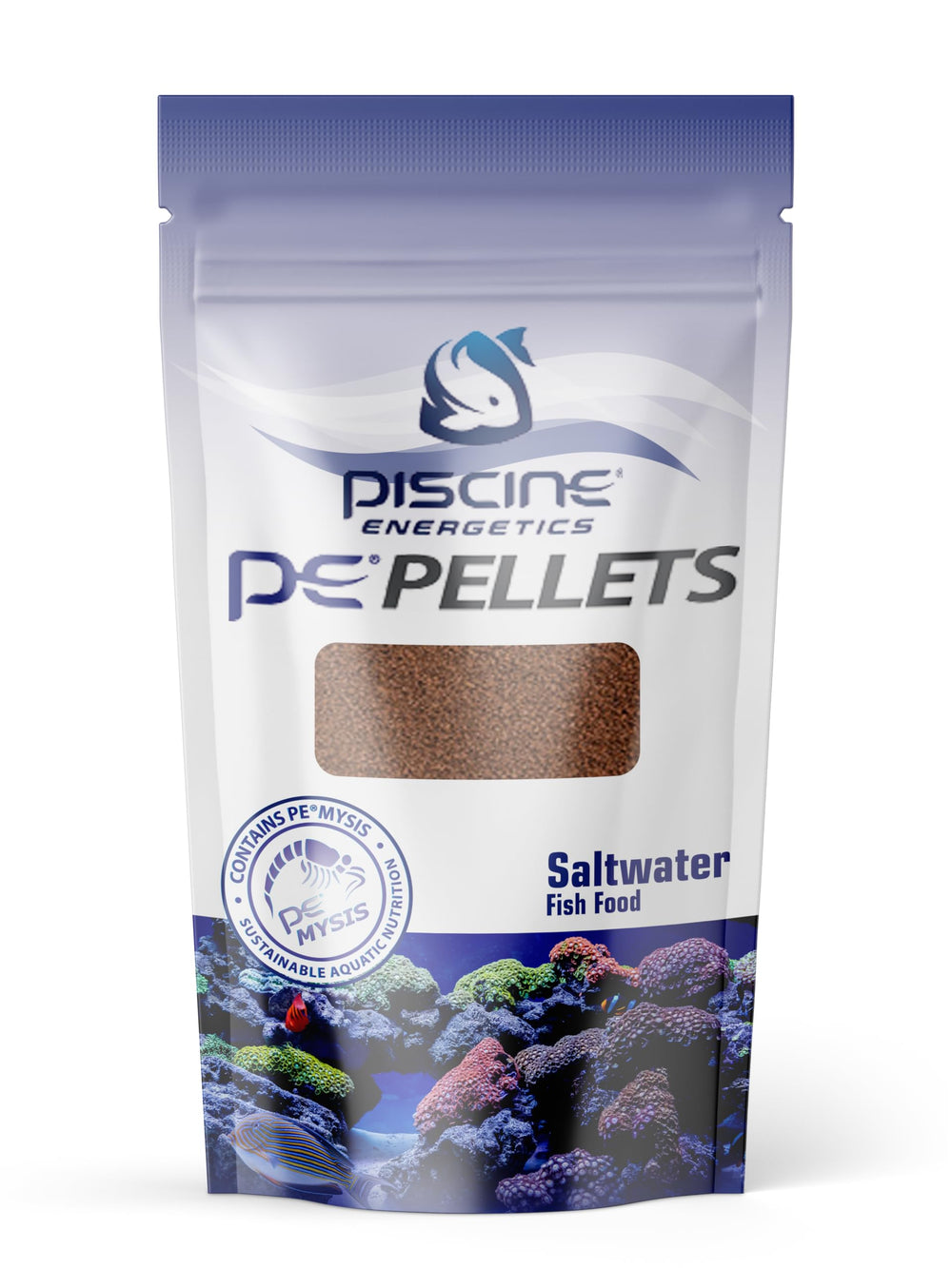 Piscine Energetics PE Pellets 1 mm para peces marinos, promoviendo palatabilidad y nutrición.