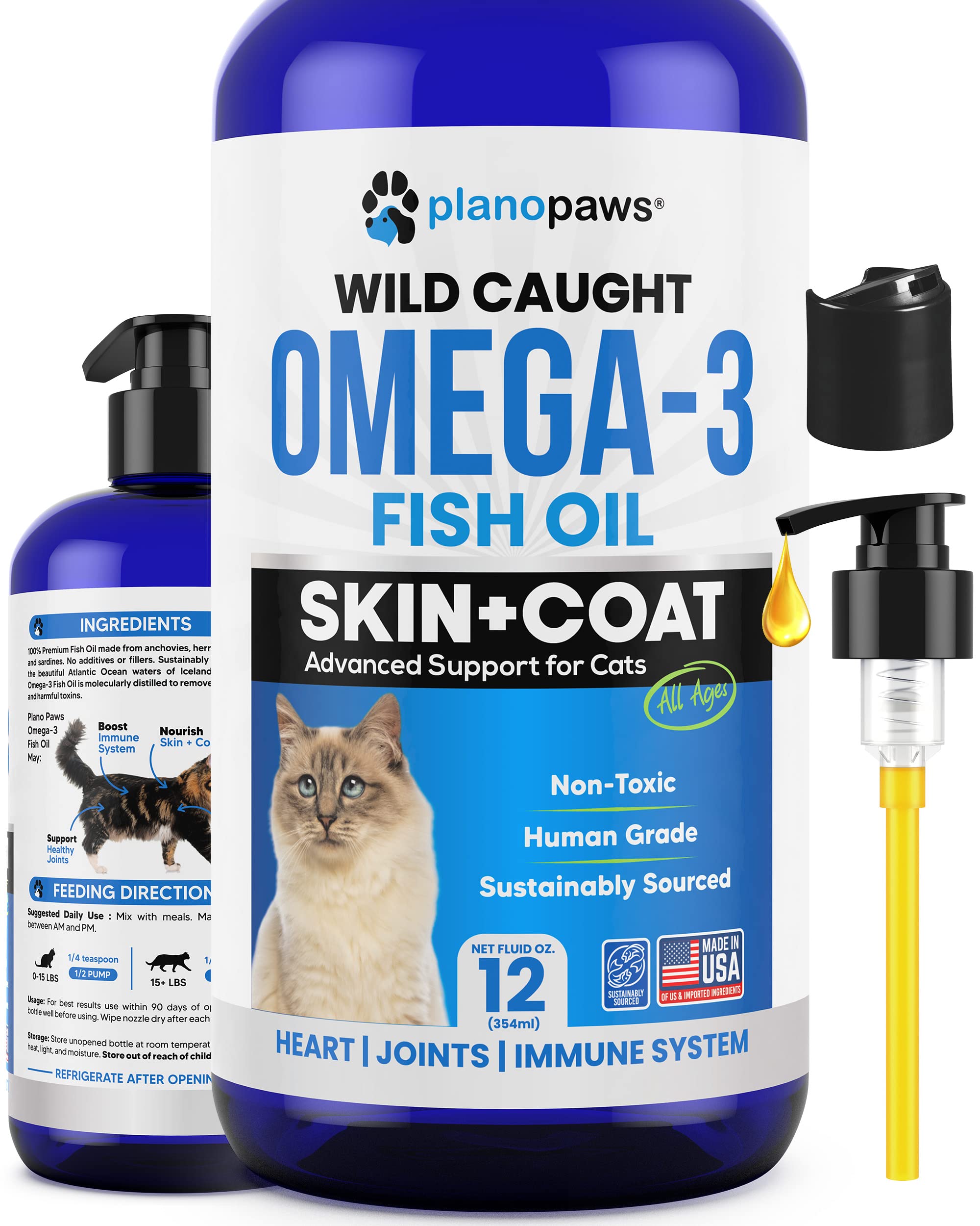 Planopaws Omega 3 para gatos, aceite de pescado, mejora el pelaje