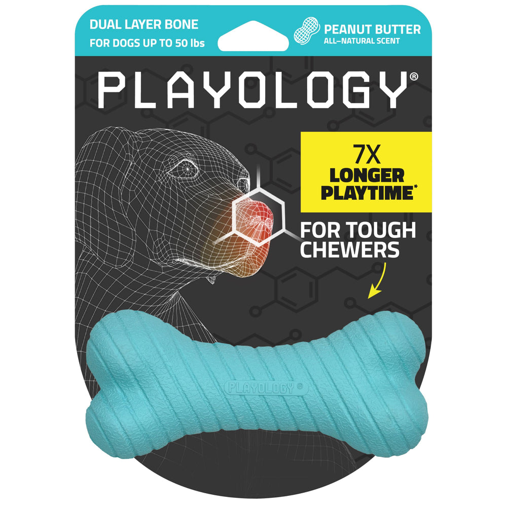 Playology Hueso Doble Capa para perros medianos con aroma a mantequilla de maní