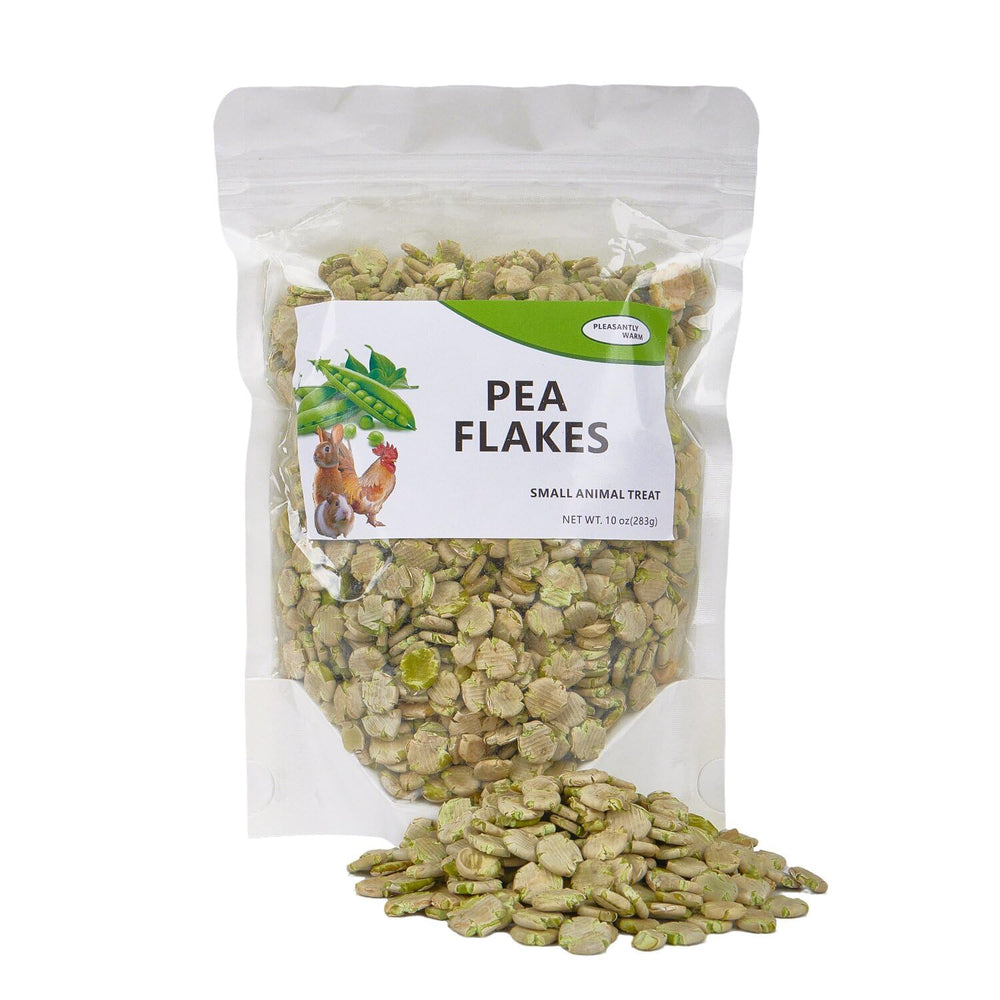 Pleasantly Warm copos de guisante: paquete visible, snack natural para conejos y chinchillas.