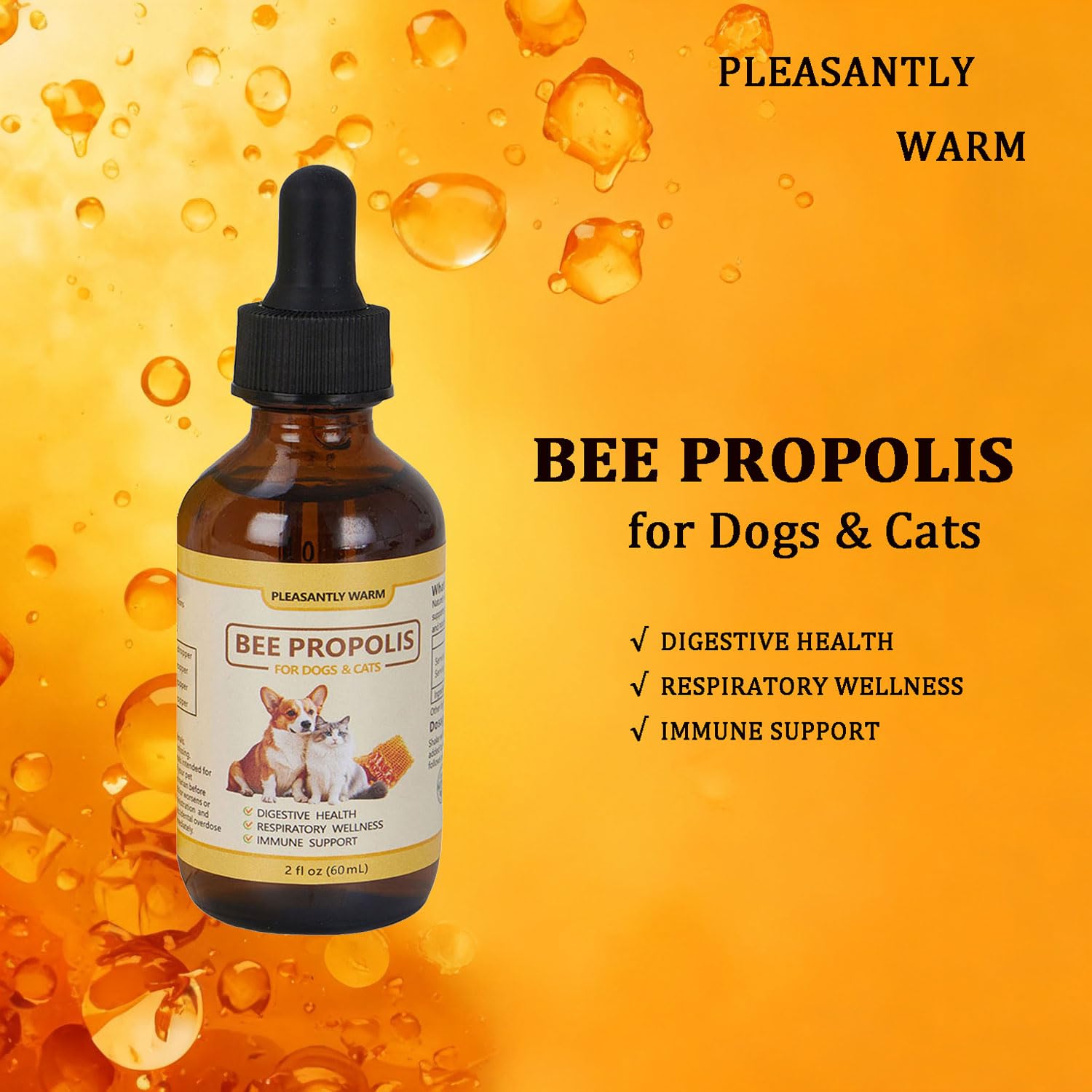 Aplicación en gotas de Pleasantly Warm Propolis, dosis simple y rápida.