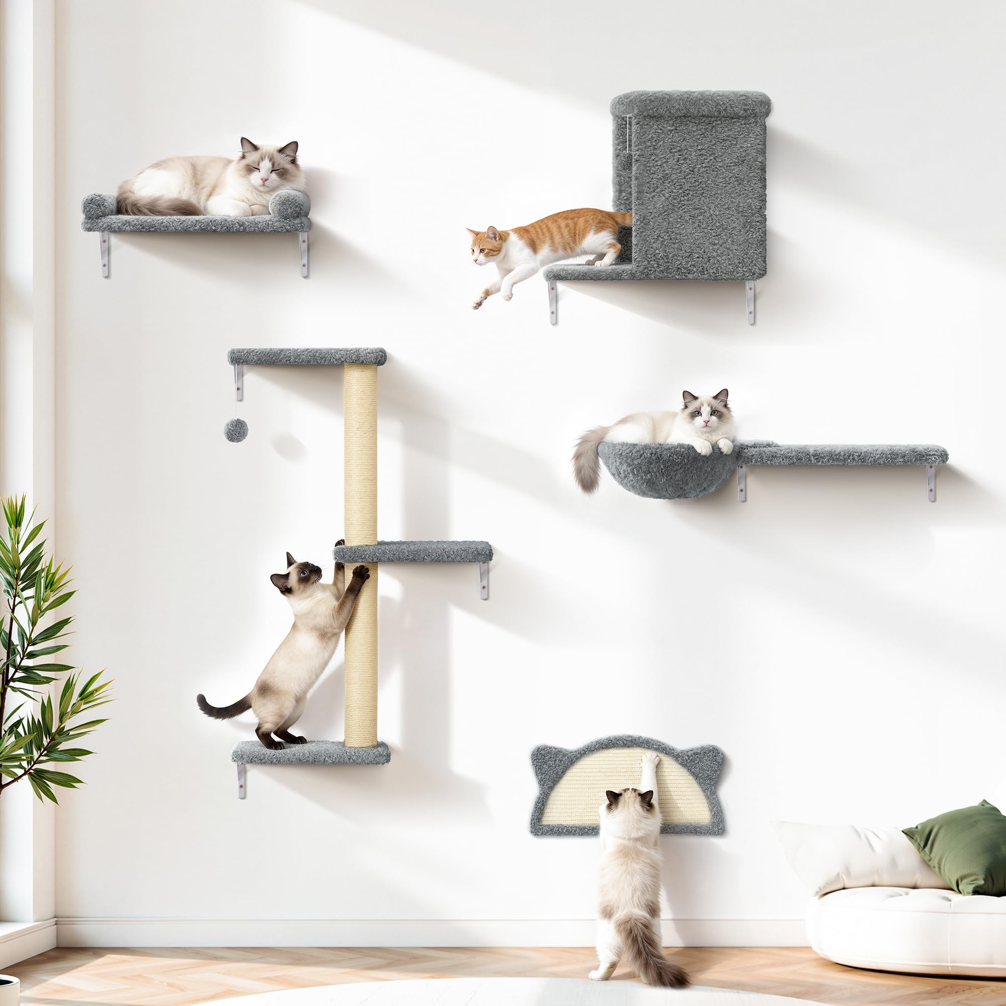 PLEKER estantería-pared-gatos cama doble con cueva para descanso seguro