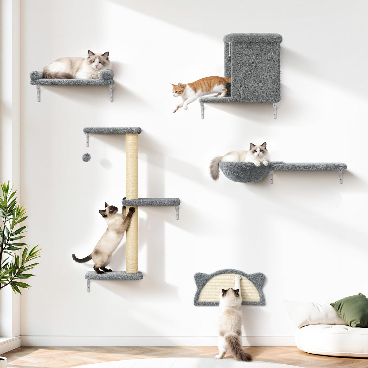PLEKER estantería-pared-gatos cama doble con cueva para descanso seguro