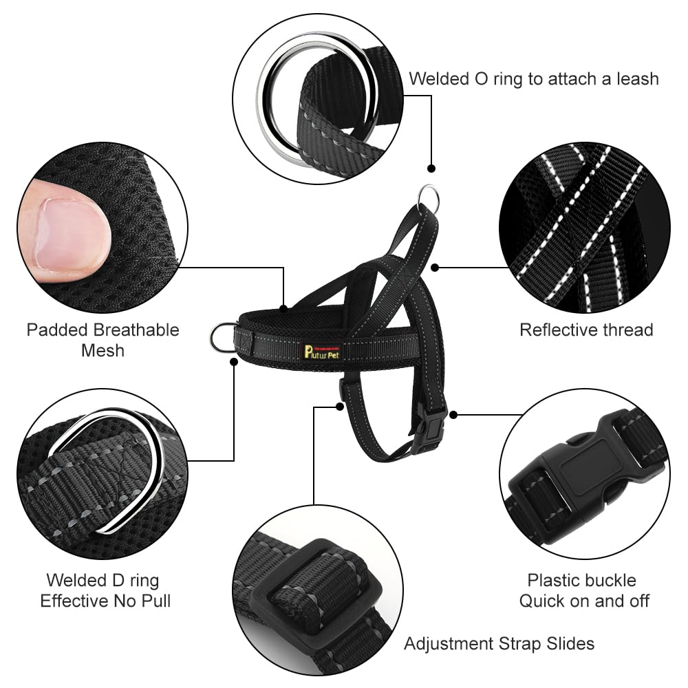Arnés ajustable de PLUTUS PET con correa reflectante para paseos nocturnos seguros.