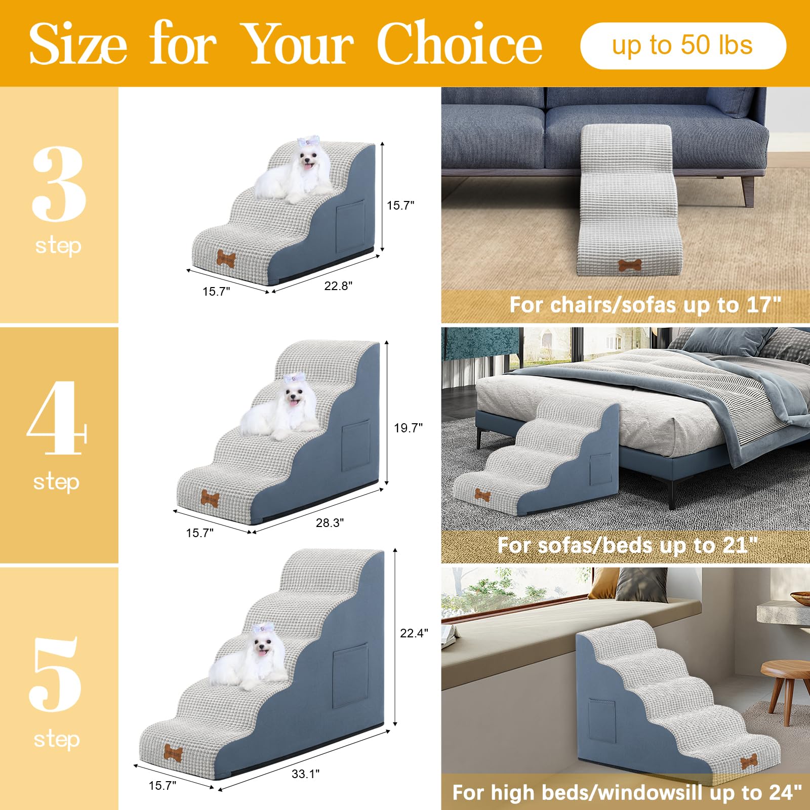 POCBLUE escalera de 4 pasos para cama, acceso fácil para mascotas