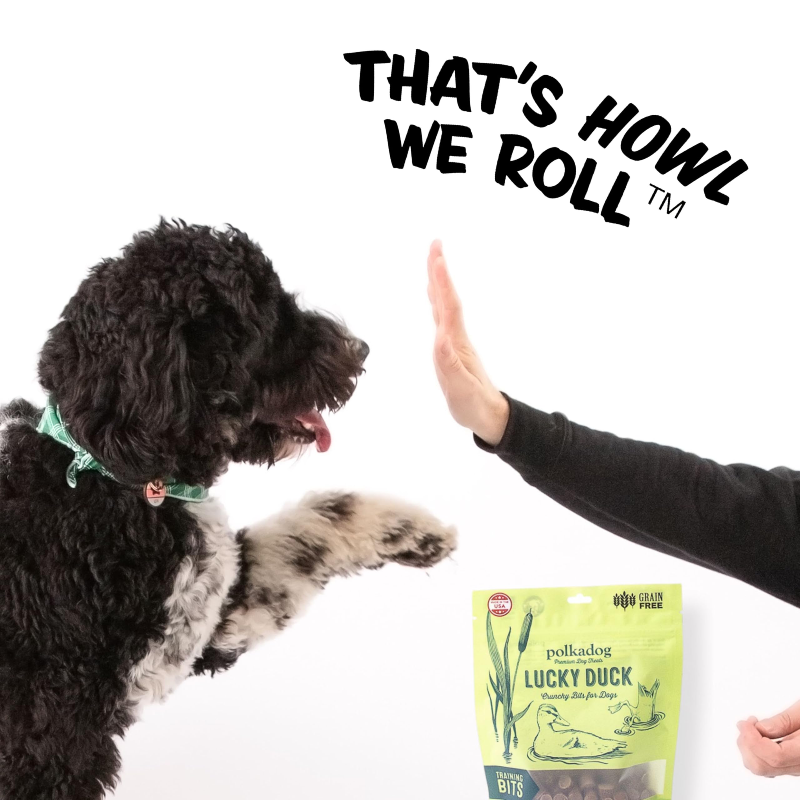 Polkadog Lucky Duck Training Bits, ingredientes-frescos, proteína simple para recompensas saludables.