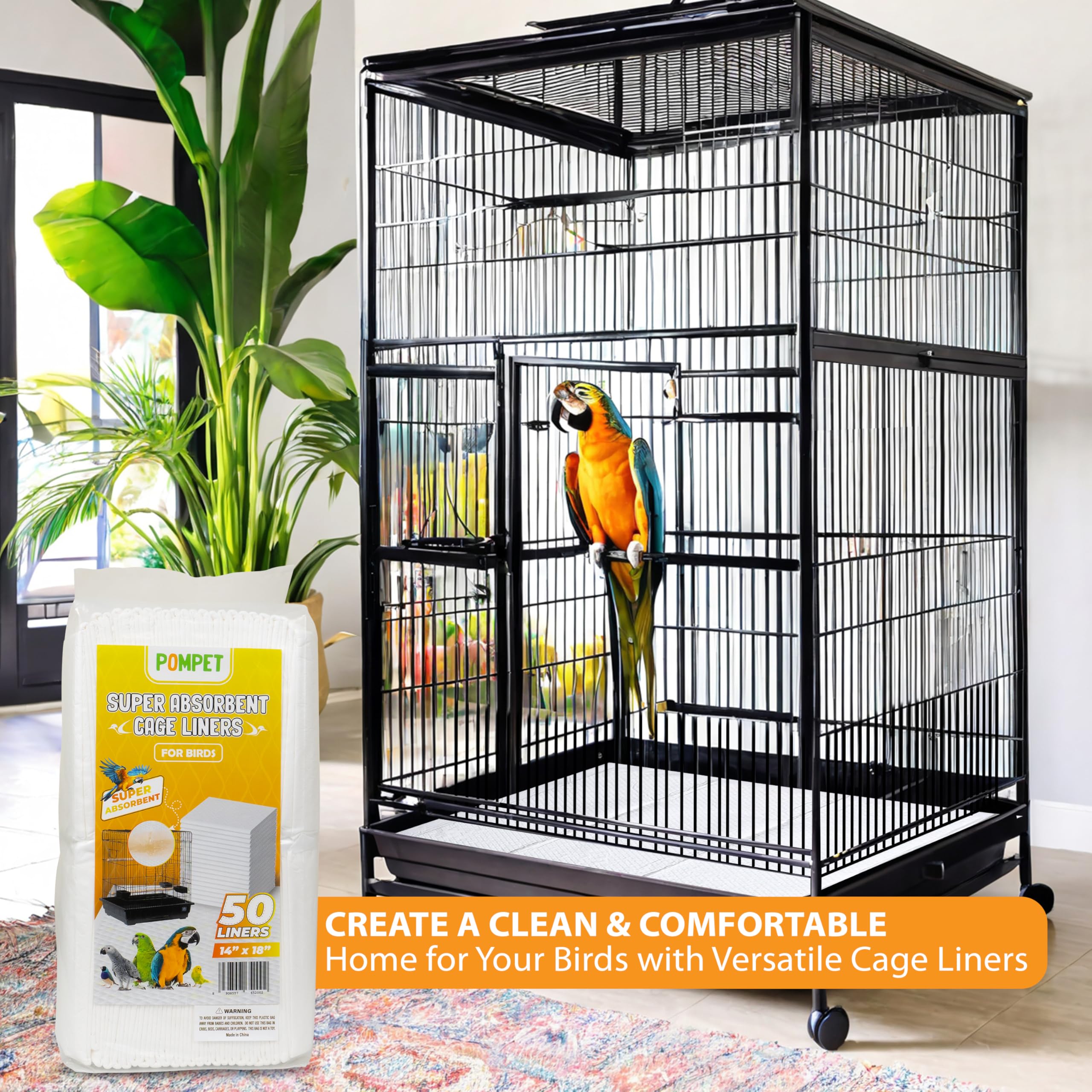 POMPET diseño facil de cambio de forro para jaula de aves
