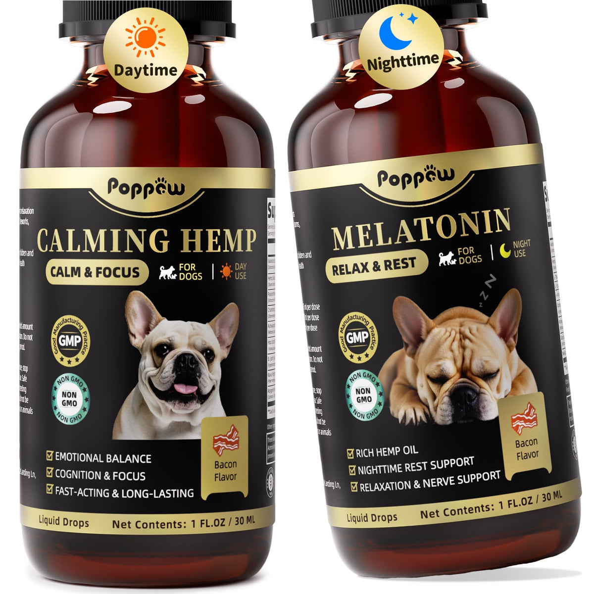 POPPAW gotas calmantes para perros Día y Noche para tranquilidad diaria