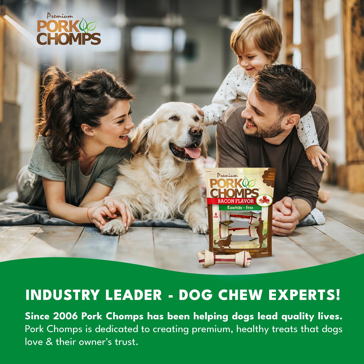 Pork Chomps alto en proteína: snack nutritivo para perros activos