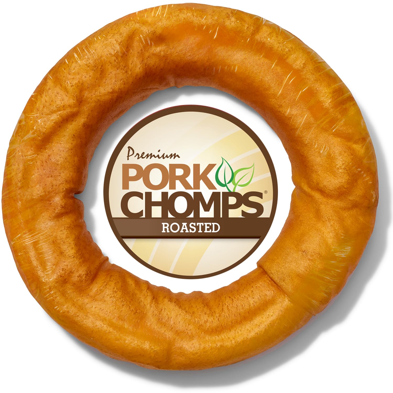 Pork Chomps bagel de piel de cerdo en envase, sabor natural para perros.