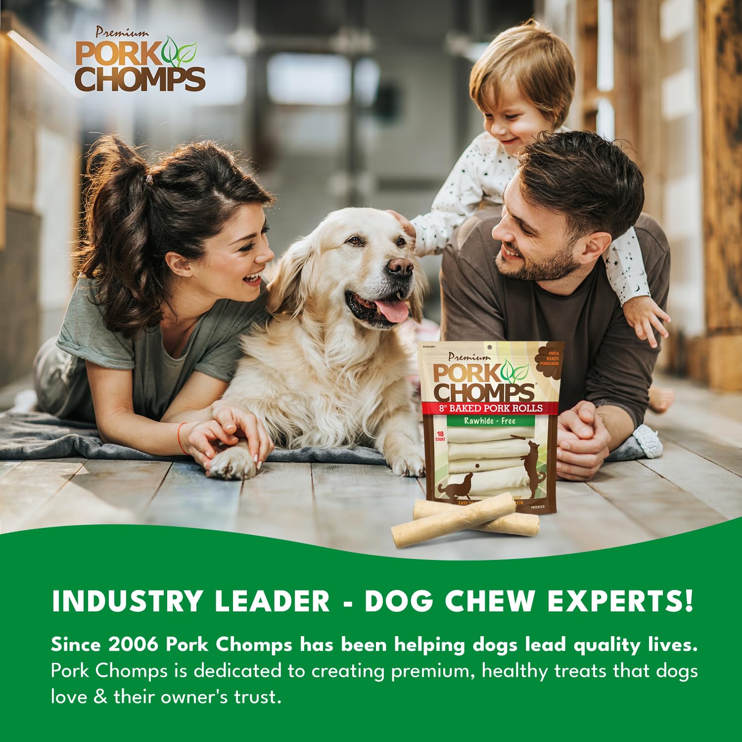 Pork Chomps bajo contenido grasa y alto en proteína para snack saludable.