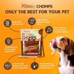 Pork Chomps bastones de tocino de 5 pulgadas para perros exigentes.