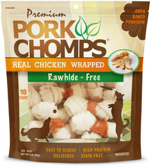 Pork Chomps nudos de piel de cerdo de 3 pulgadas para masticación prolongada.