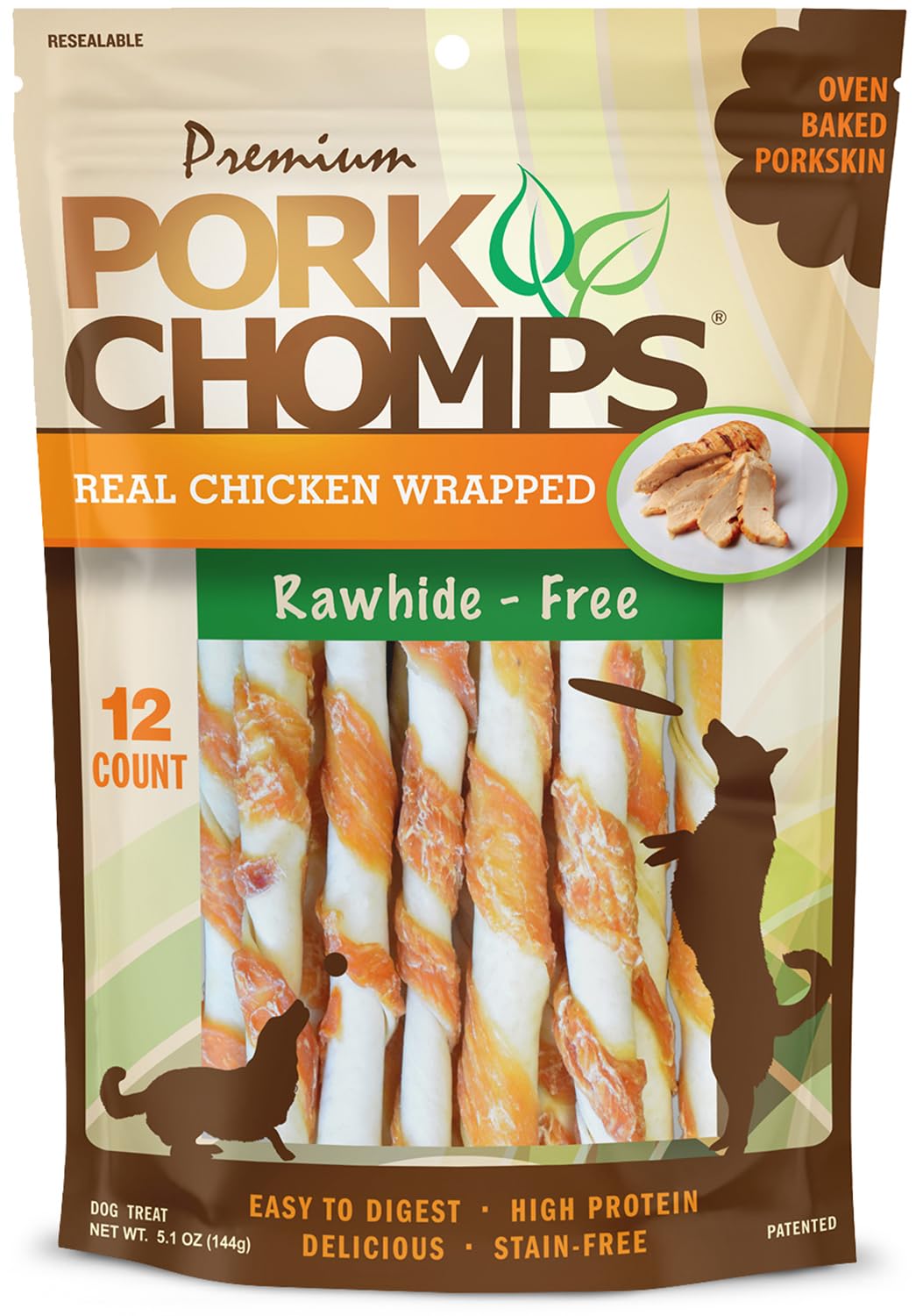 Pork Chomps nudos de piel de cerdo 5 pulgadas para masticación prolongada.
