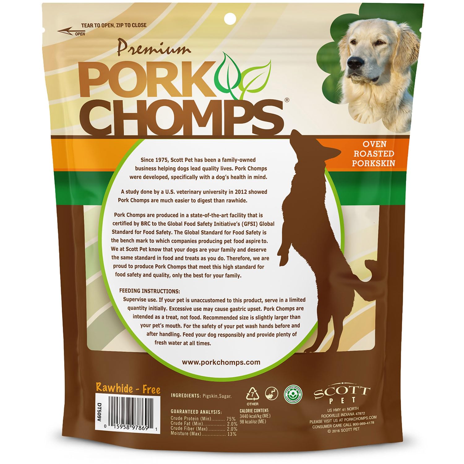Pork Chomps sabor natural de cerdo como premio sabroso para perros