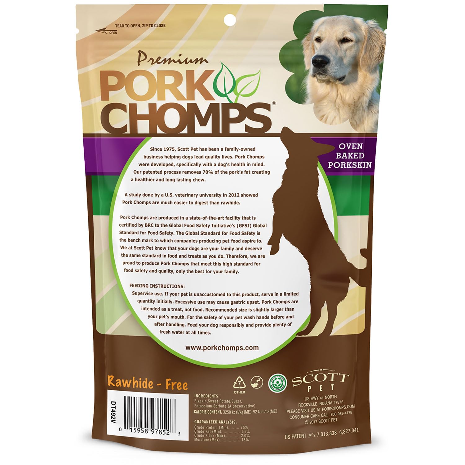 Pork Chomps sin cuero crudo, opción segura para perros.