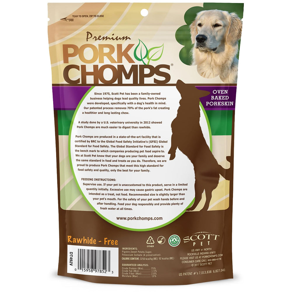 Pork Chomps sin cuero crudo, opción segura para perros.