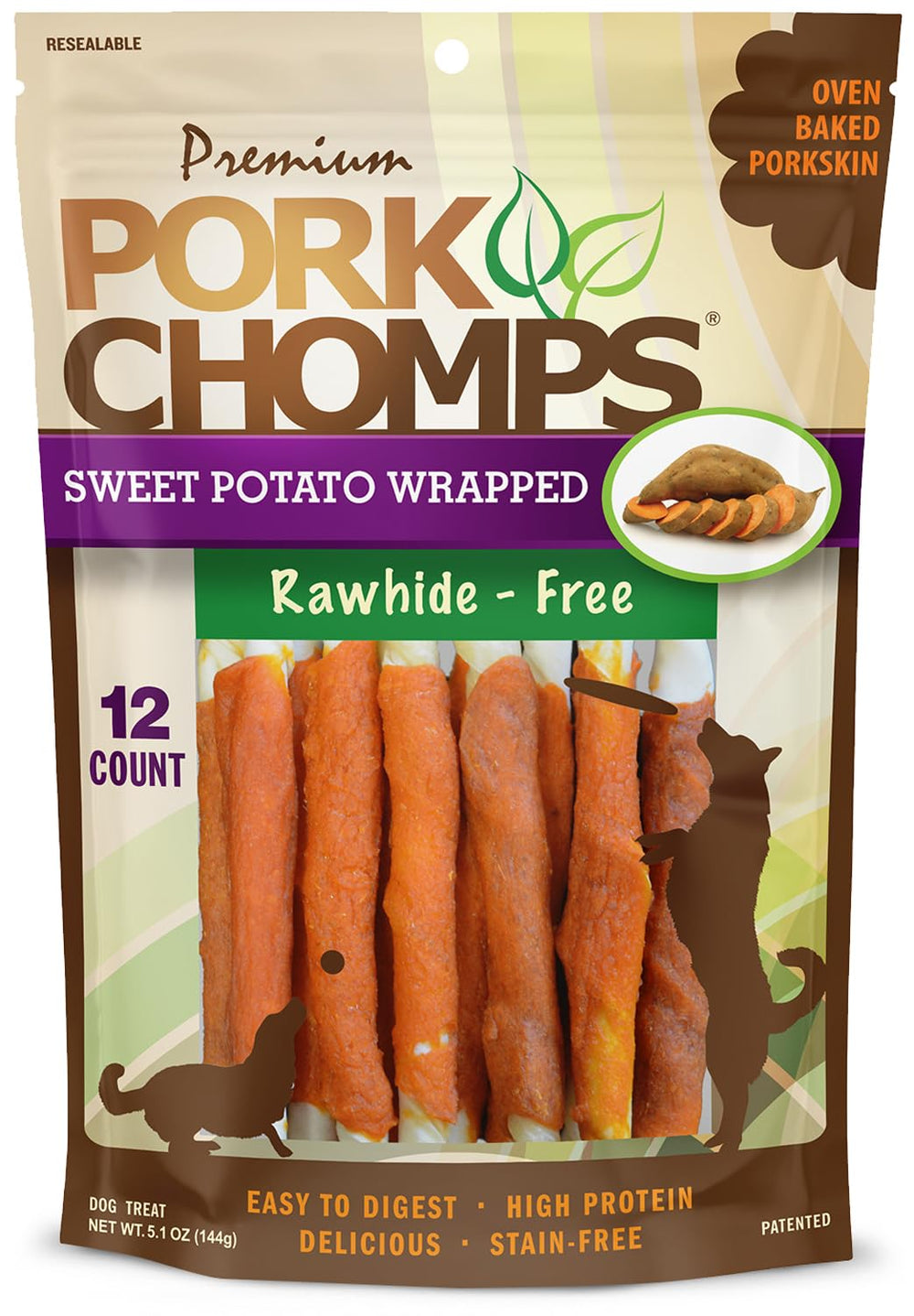 Pork Chomps tiras de piel de cerdo de 5 pulgadas para masticar duradero.