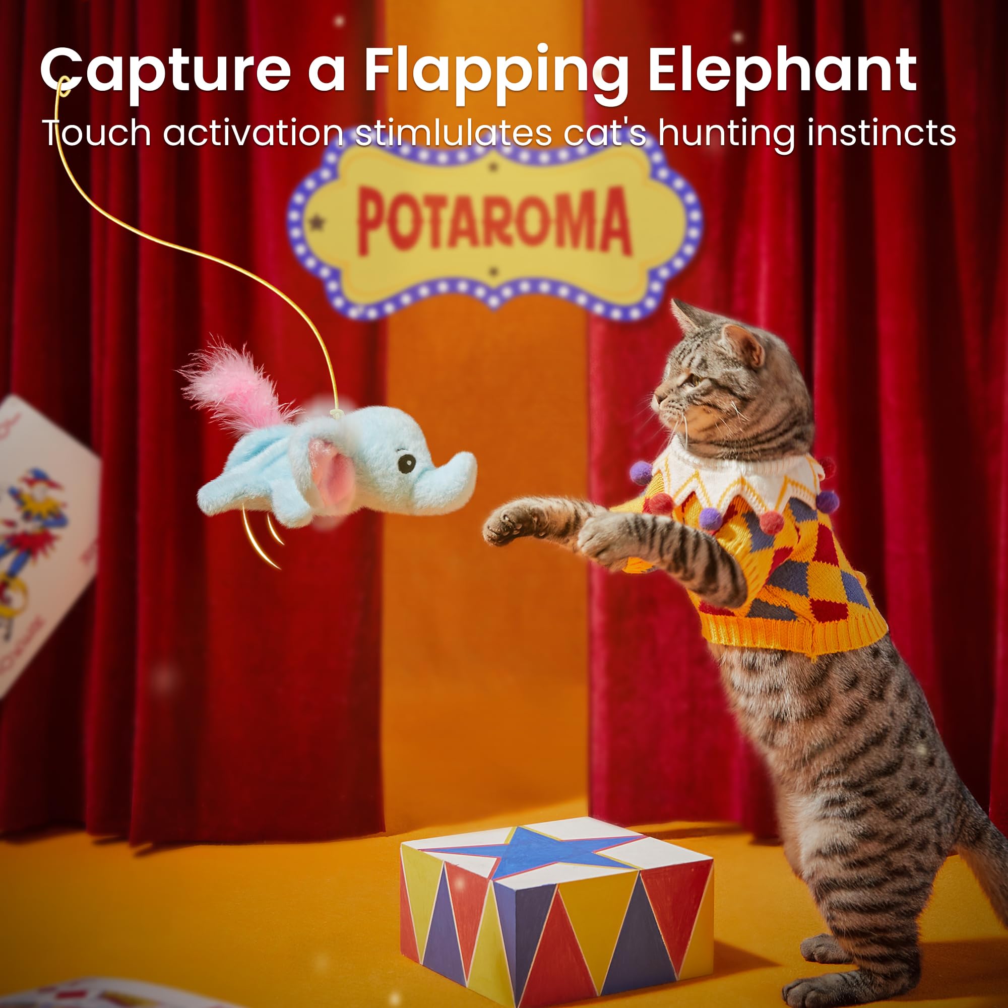 Potaroma elefante aleteante interior de hierba gatera para mayor interés