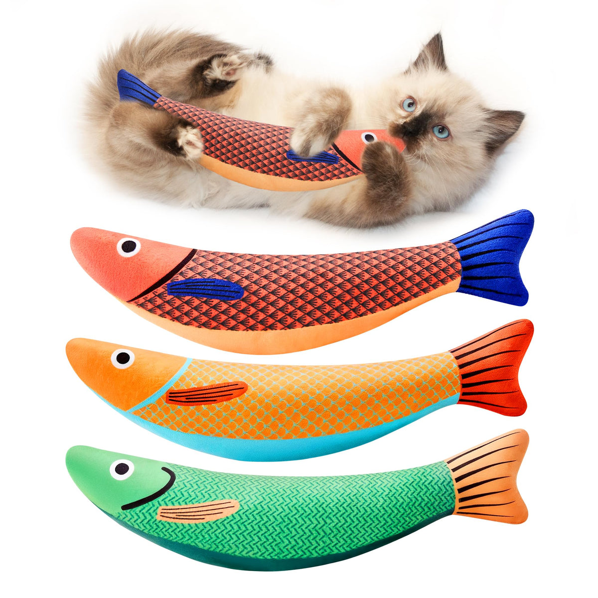 Potaroma Juguete Pez Saury 3-Piezas para ejercicio diario del gato
