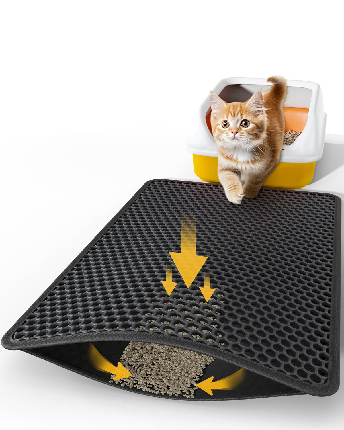 Powools: alfombrilla para arena de gatos, capa superior con panales hexagonales que atrapan polvo