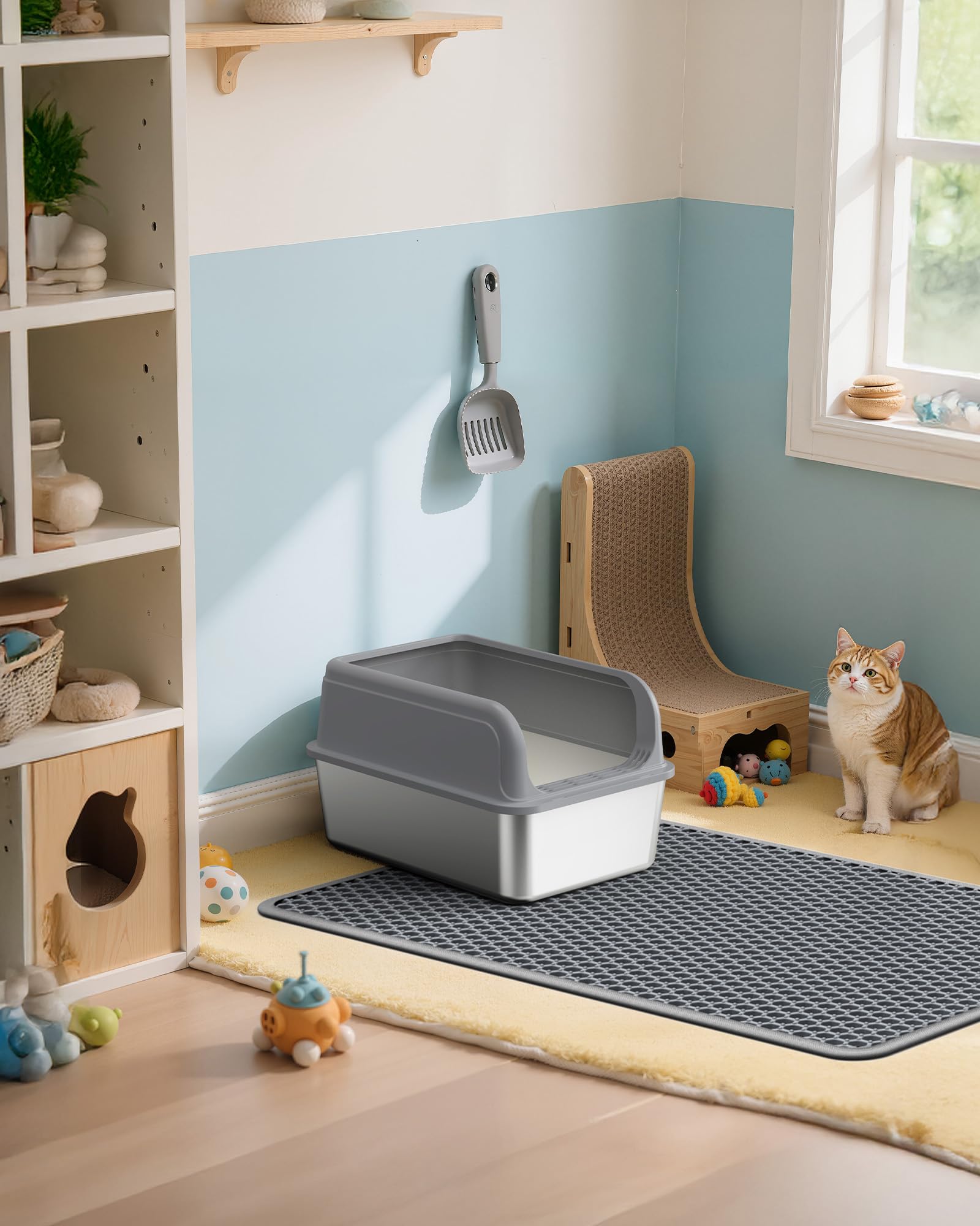 Powools almohadilla para arena de gatos uso múltiple bajo cuencos de comida y agua.