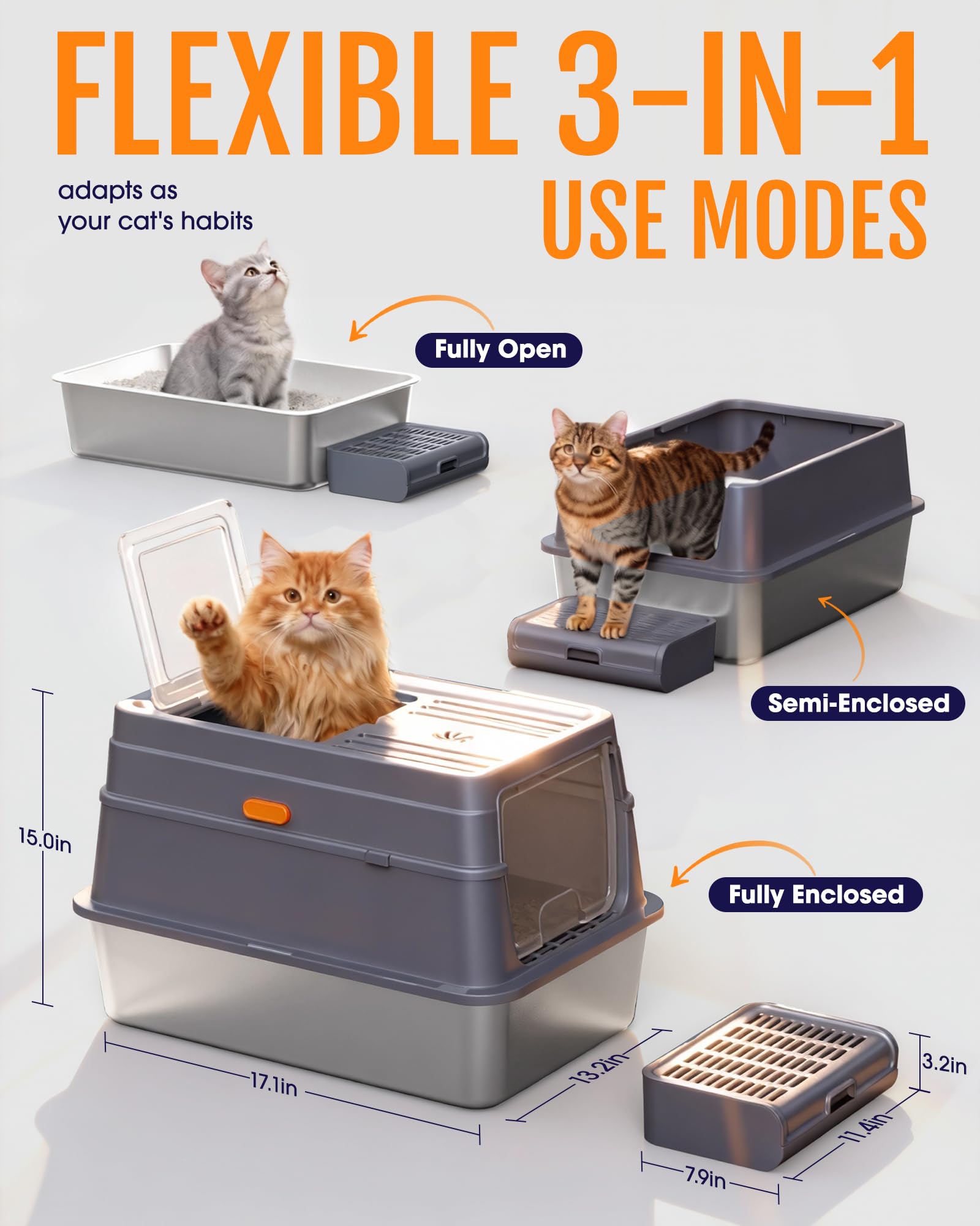 Powools apertura de tres modos para adaptar la caja a tu gato.