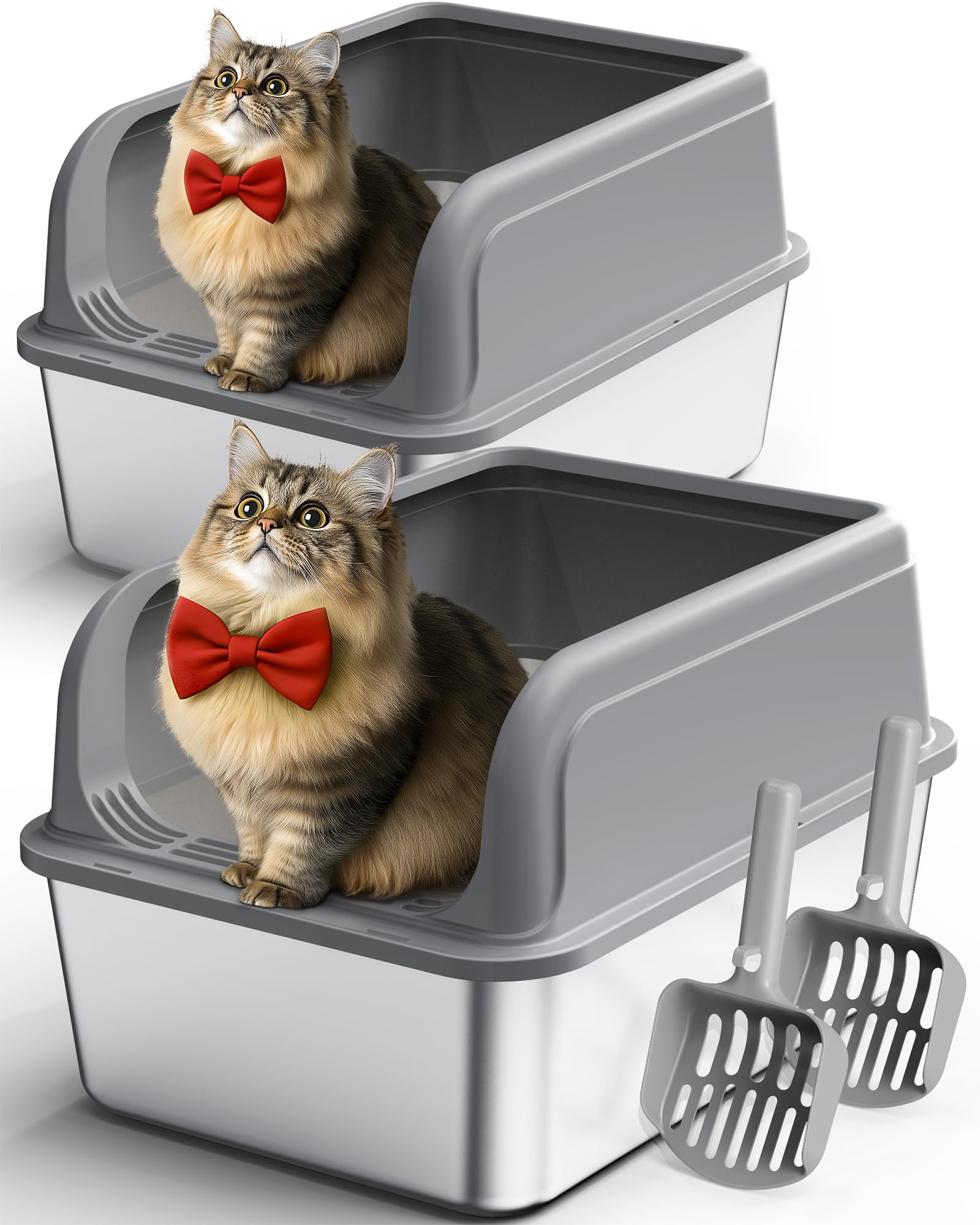 Powools bandeja de gatos en acero inoxidable, dos unidades, duradera y fácil limpieza