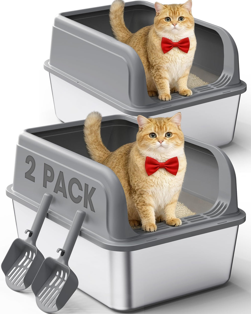 Powools: dos cajas de arena de acero inoxidable de marca para gatos con enfoque en durabilidad