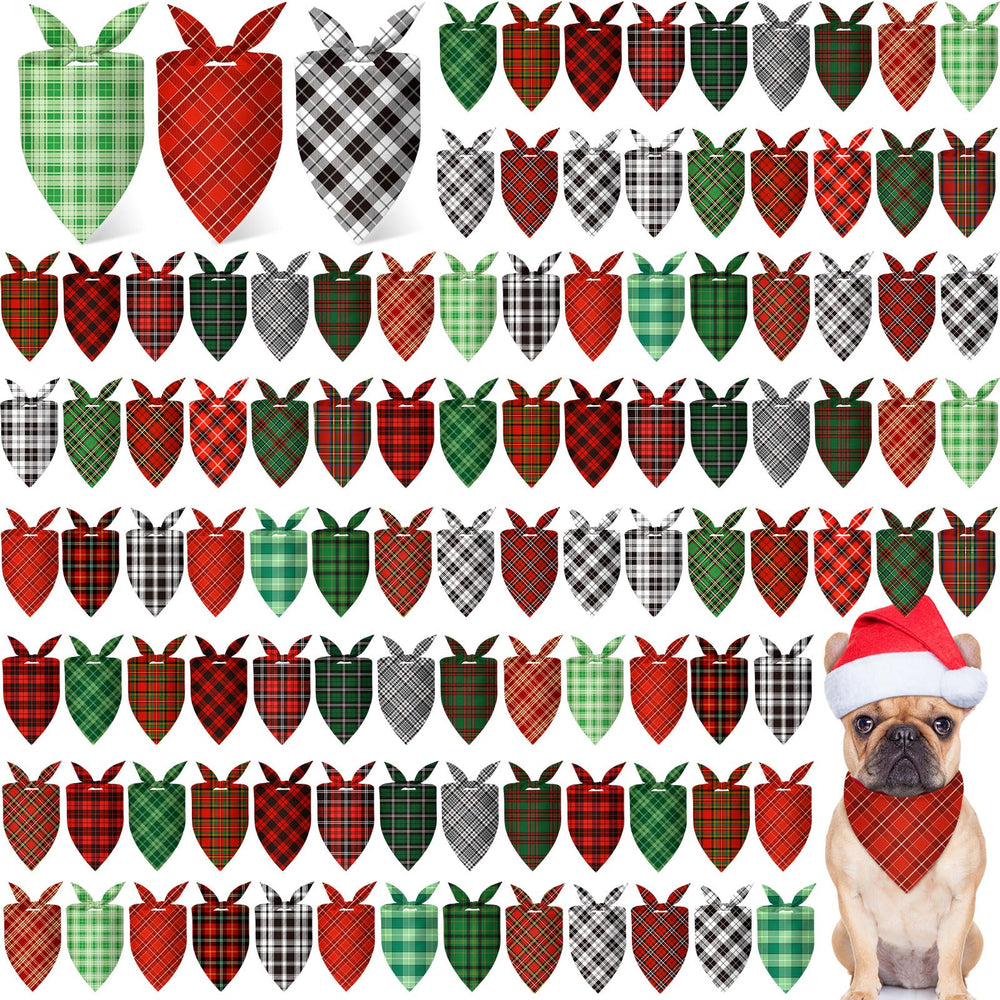 Pañuelo para perro Preboun con patrón de cuadros rojos y negros para fiestas.