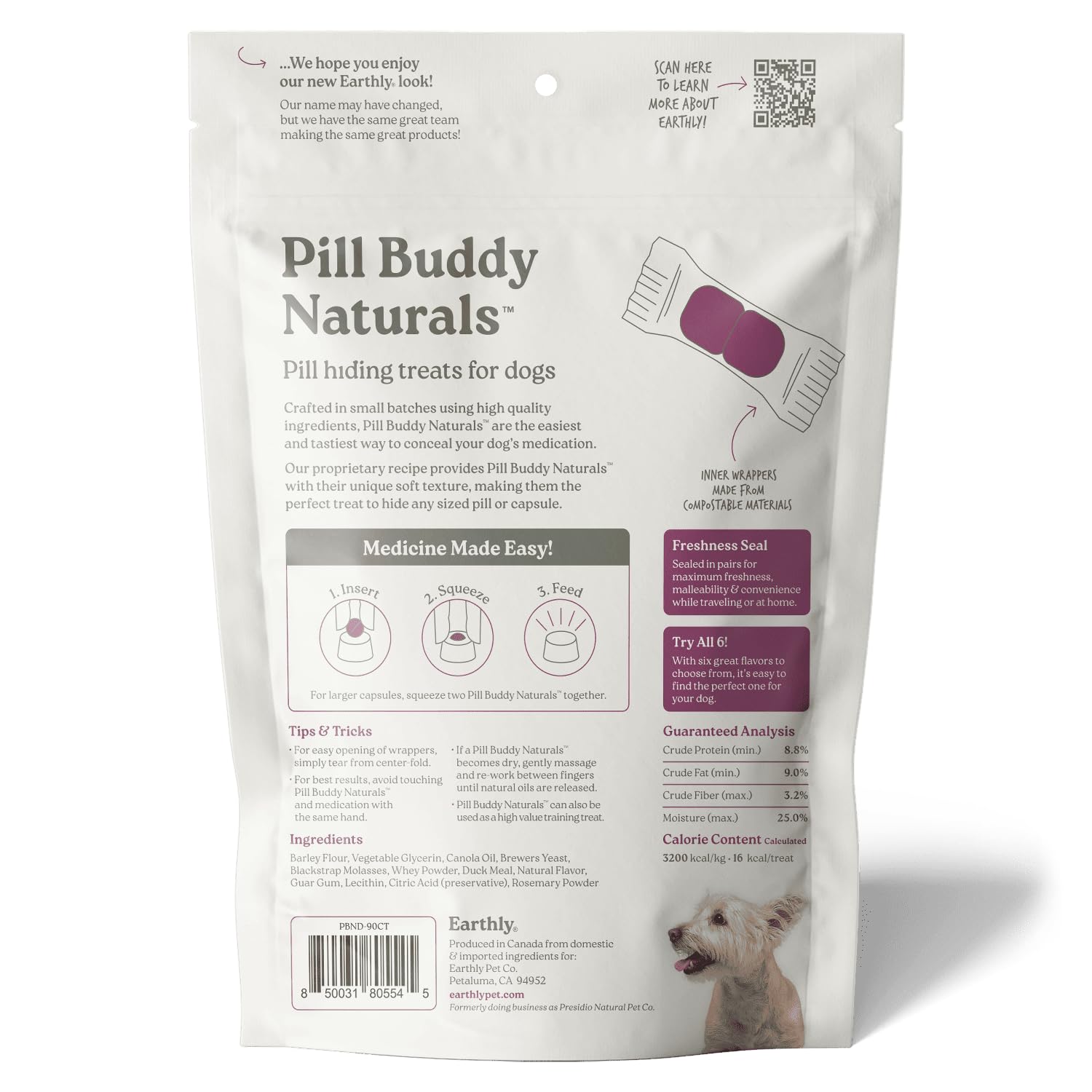 Presidio Earthly Pill Buddy porciones 90 para consistencia de medicación.