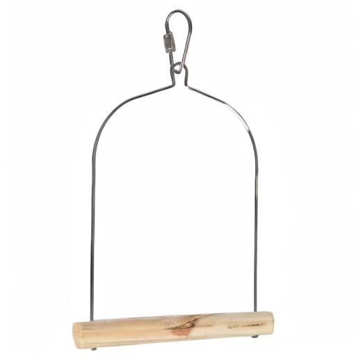 Detalle del columpio de abedul para aves de Prevue, promueve juego y ejercicio.