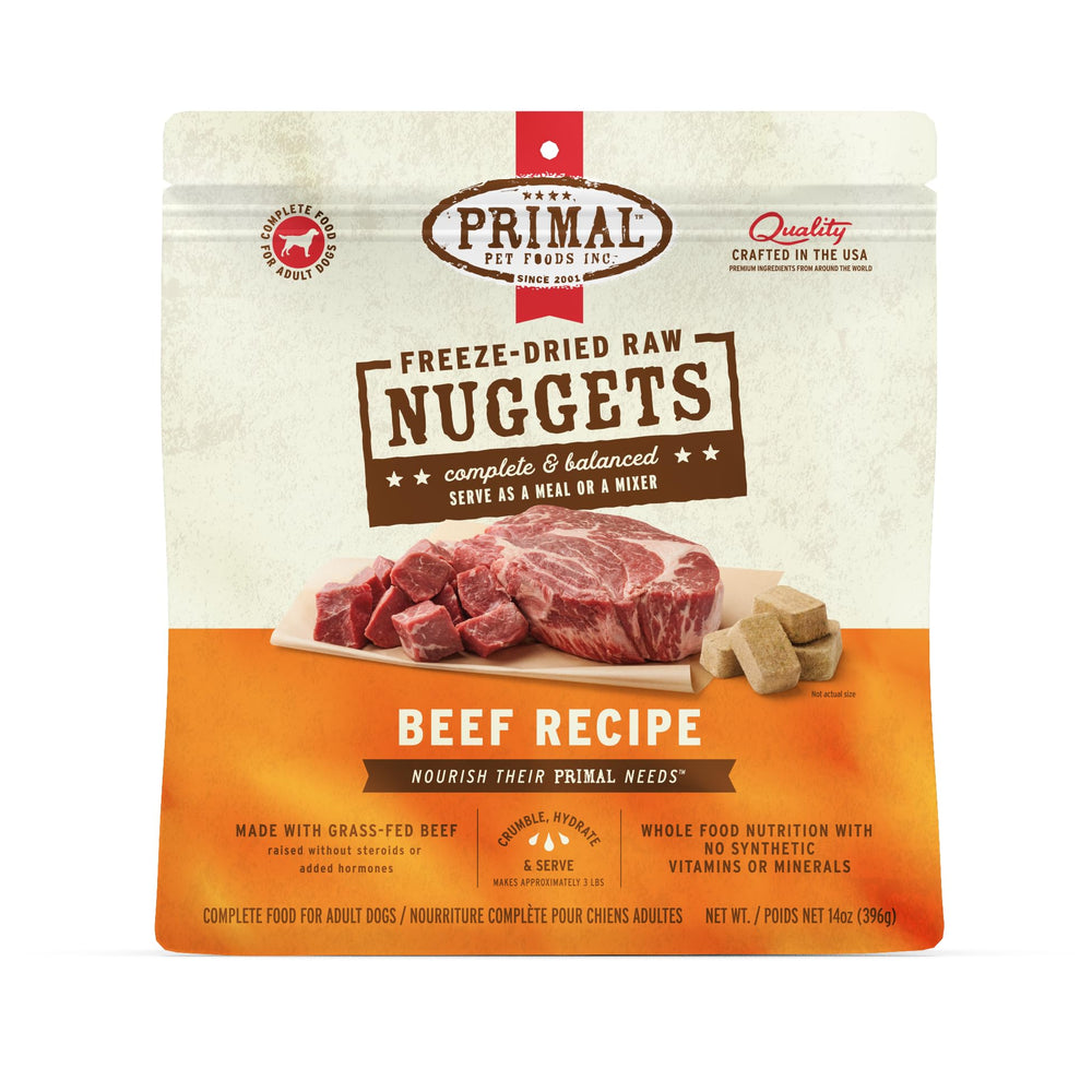 Primal bocados crudos res en bolsa 14 oz, ideal como comida completa
