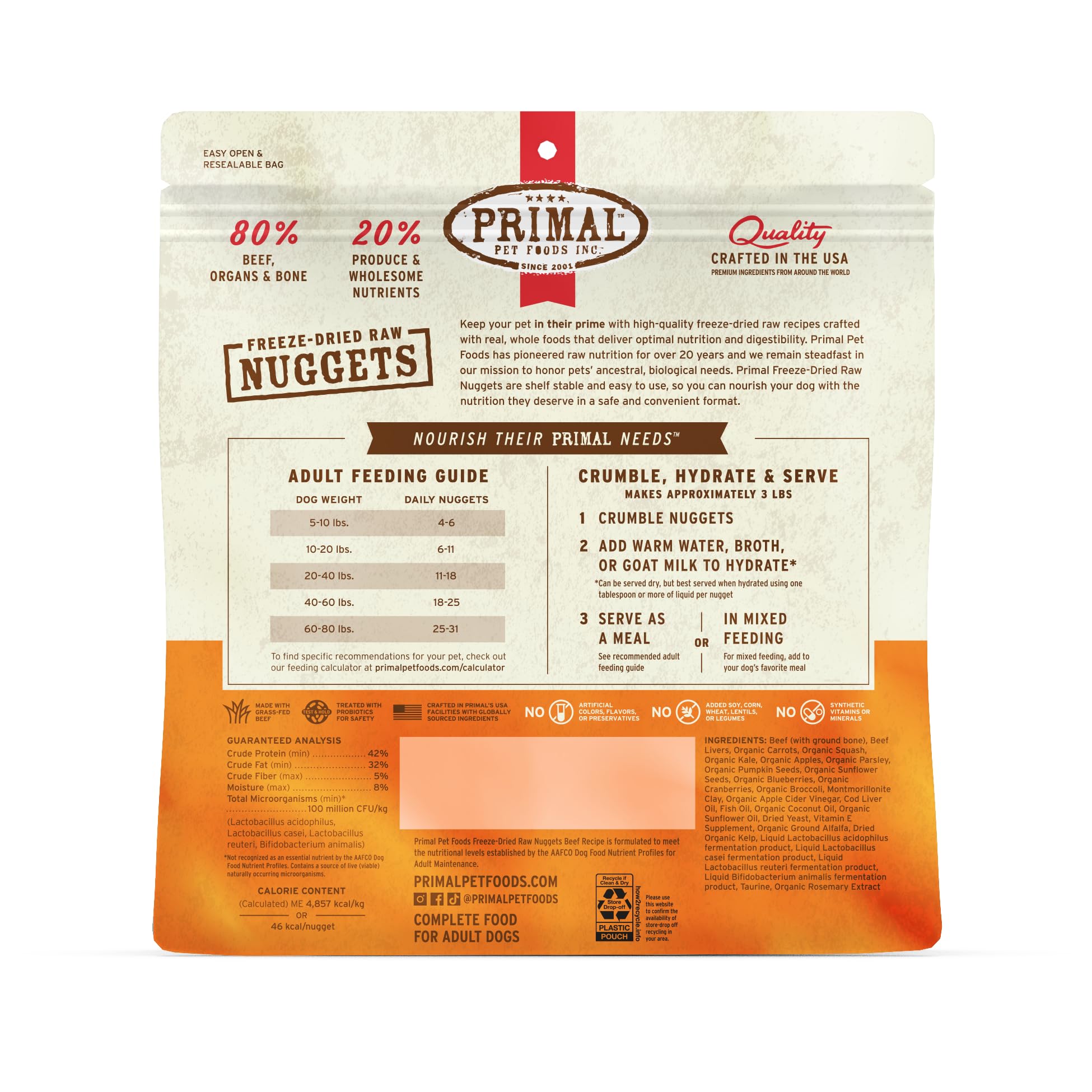 Primal bocados crudos res, libre de granos para dietas sensibles