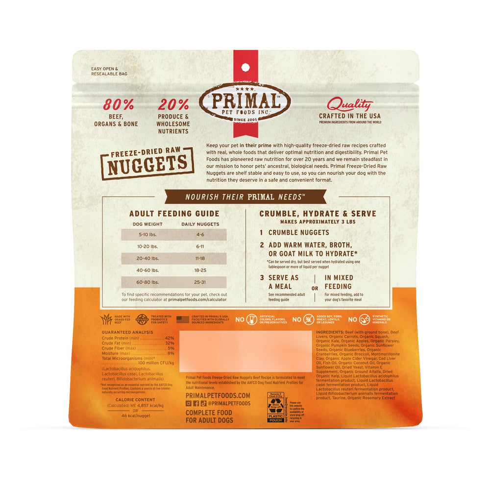 Primal bocados crudos res, libre de granos para dietas sensibles