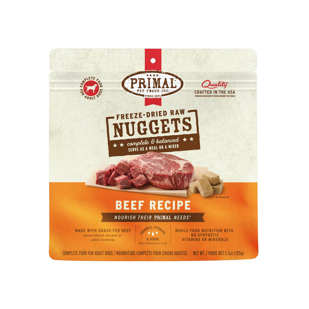 Primal bocados de res liofilizados: alimento crudo de alta proteína para perros.
