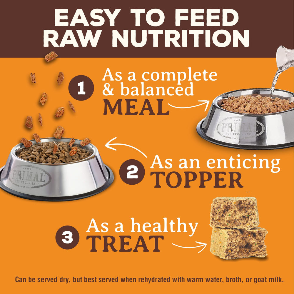 Cuñas Primal ternera listas para rehidratar, mejor digestibilidad y absorción de nutrientes.
