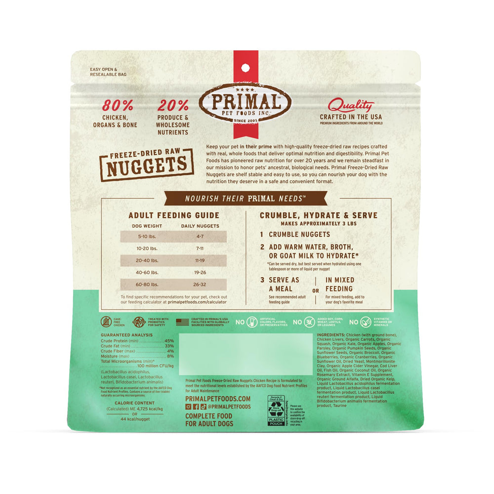 Primal alimento liofilizado hecho en EE. UU., nutritivo y conveniente.