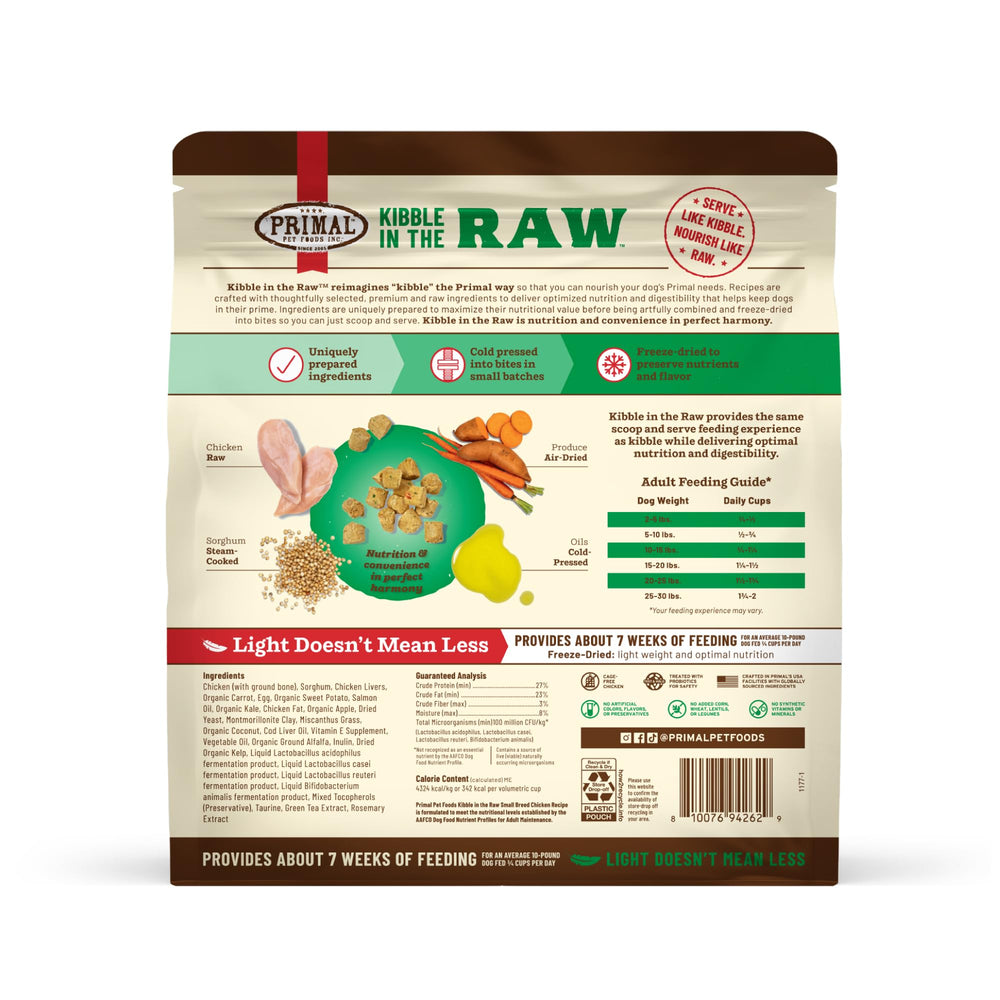Primal Kibble en Crudo: digestión suave sin rellenos ni alérgenos comunes.