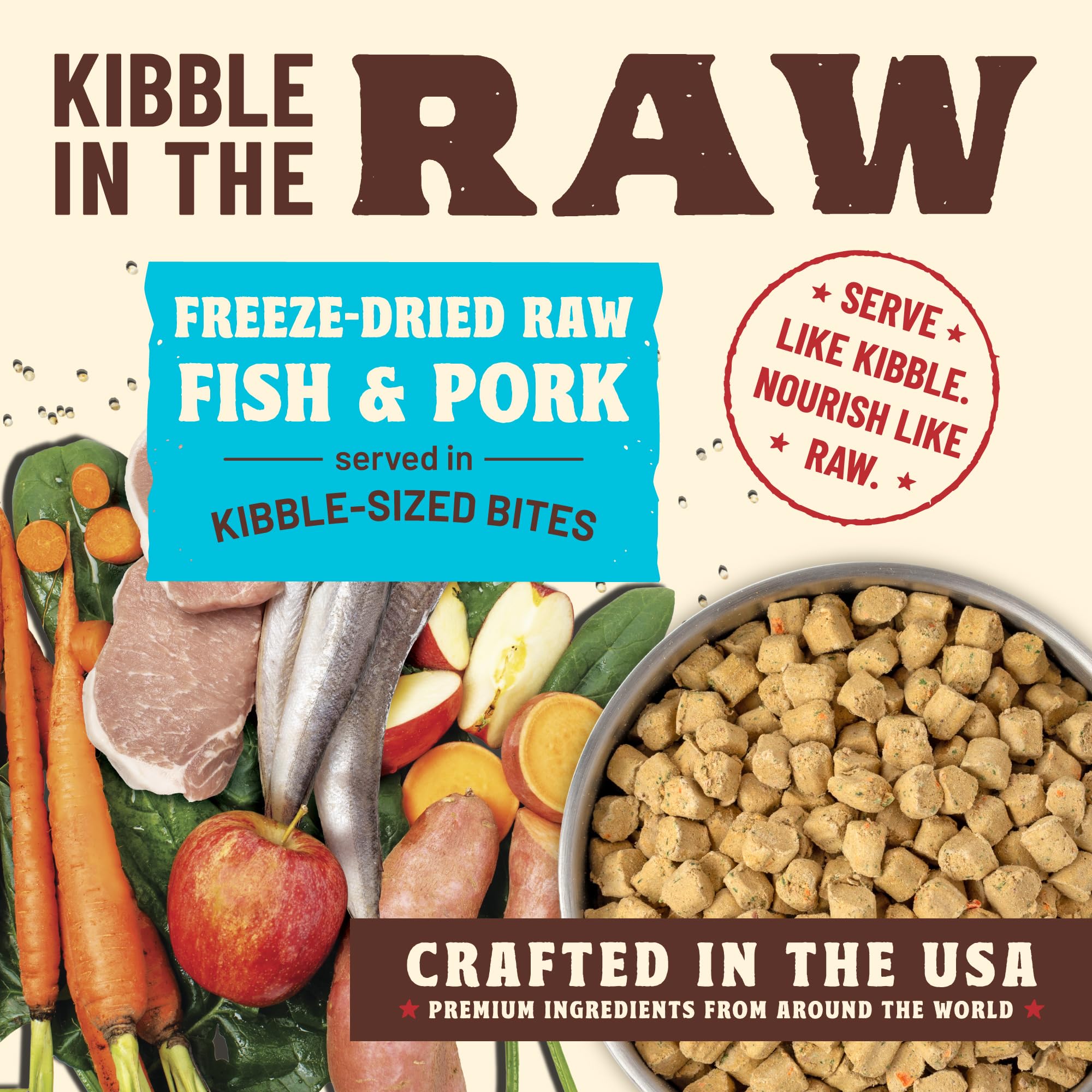 Primal Kibble sirve sin preparacion, listo para comer.