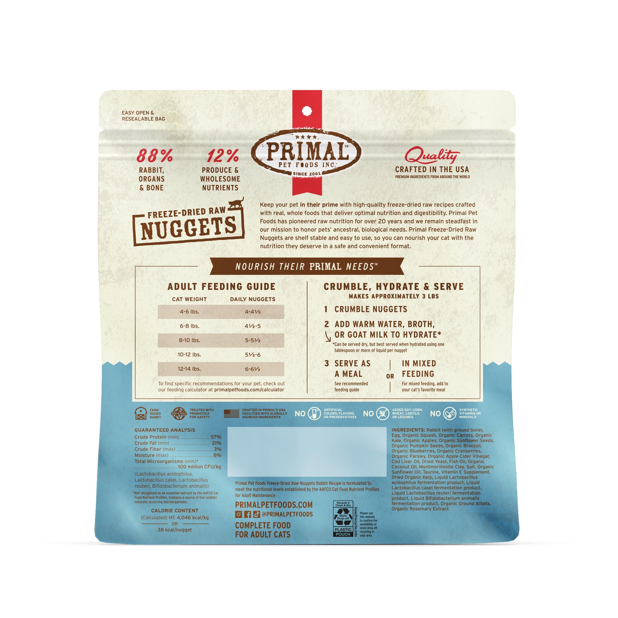 Primal Pet Foods nuggets conejo deshidratado en frío, perfecto para adultos felinos