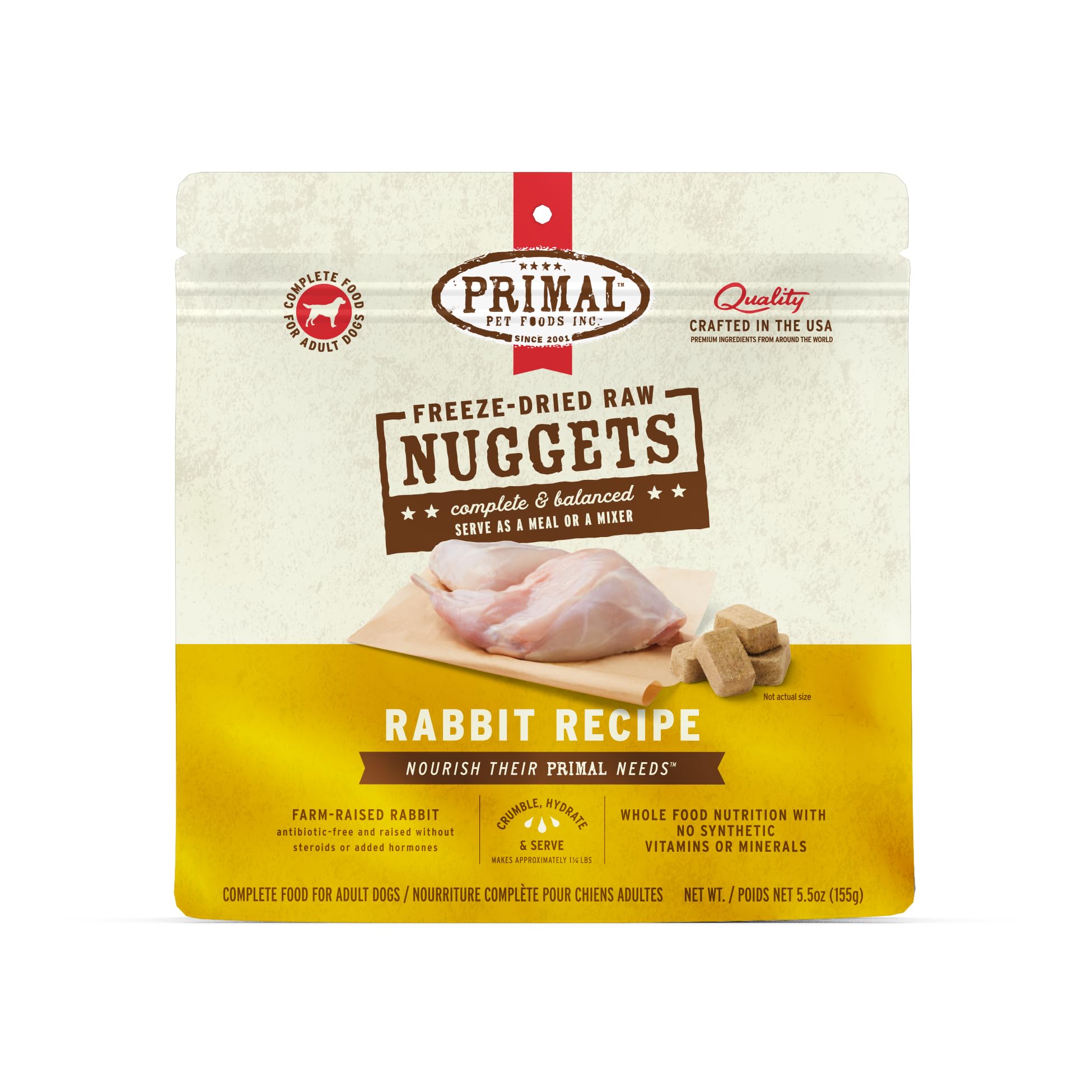 Primal Pet Foods nuggets conejo liofilizados para una comida completa.