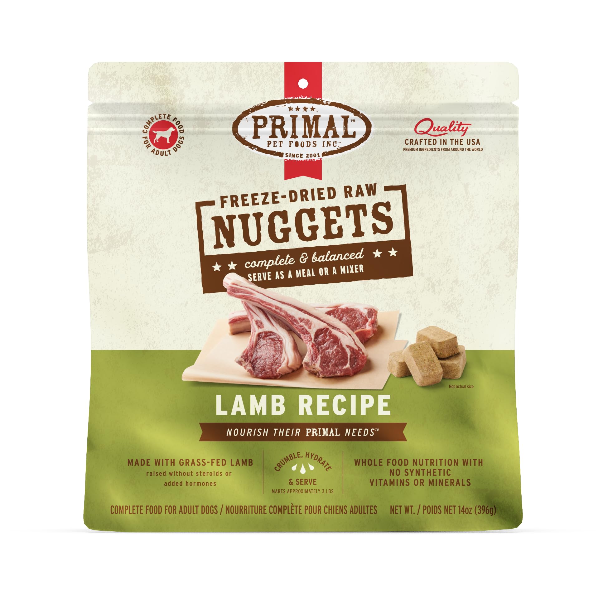 Primal Pet Foods: nuggets-lamb-liofilizados, nutrición completa para perros.